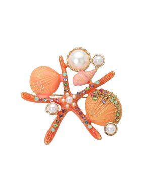Tigerstars Coral Pearl Starfish Seashell Pin Brooch